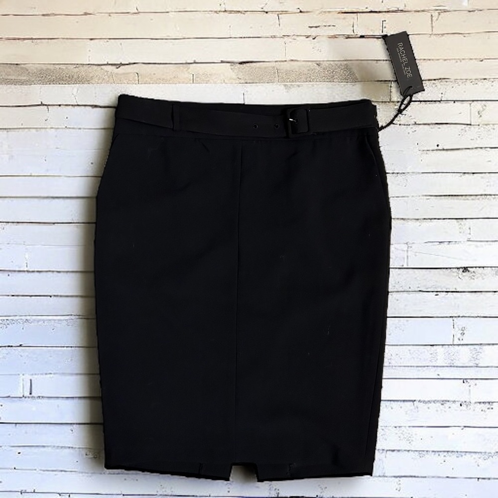Rachel Zoe Black Pencil Skirt with Belt and Pockets | Size 12 | NWT